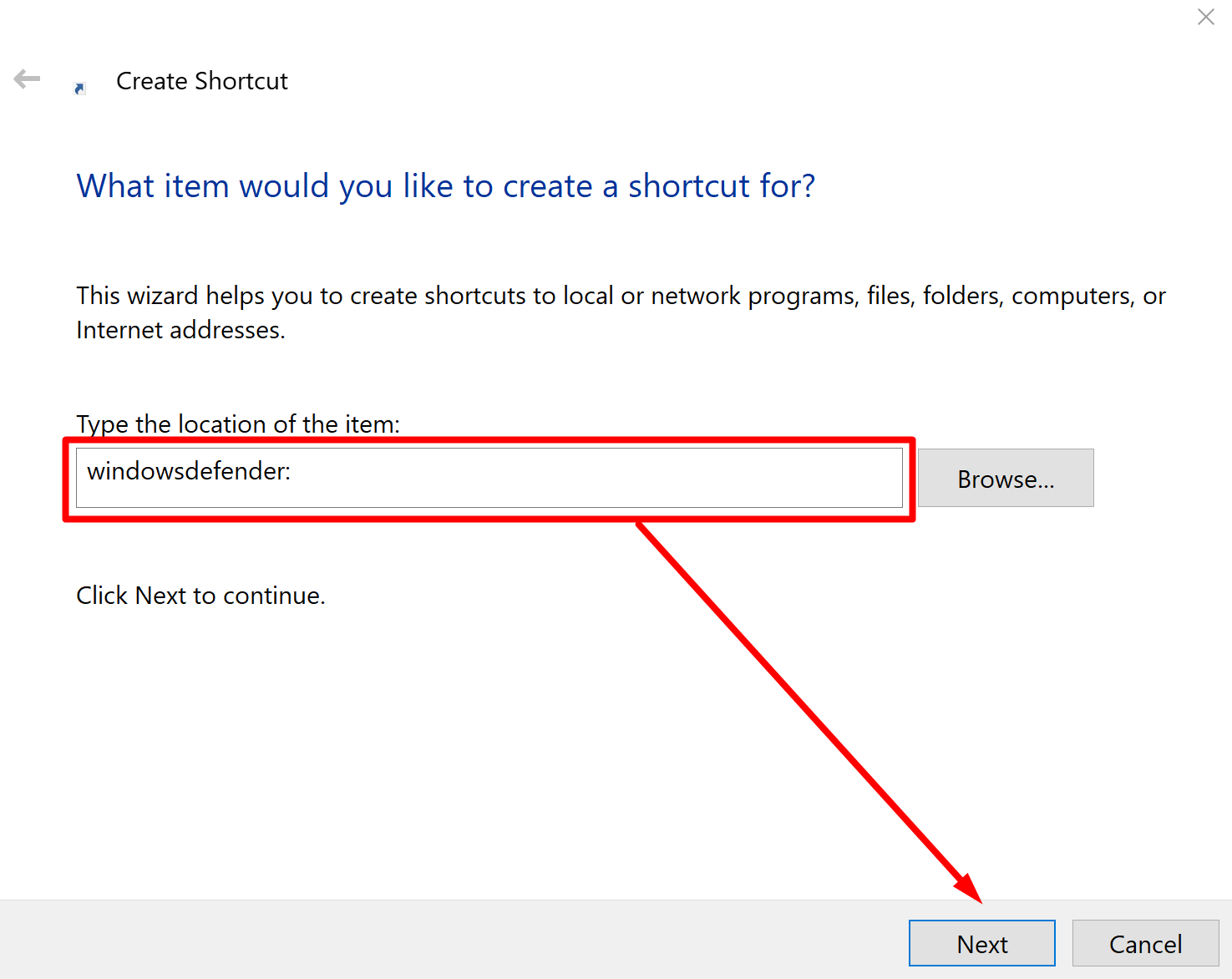 Windows Defender Shortcut